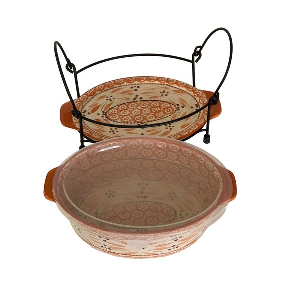 Casserole Trivet Dish 3 Plates Metal Stand 6pc Temptations by Tara Old World 2 - Picture 8 of 13